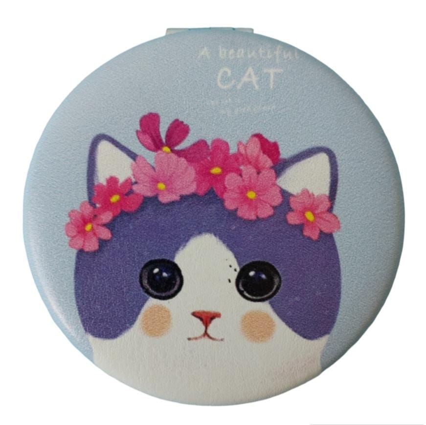 Espelho de  bolsa duplo gatinha flores
